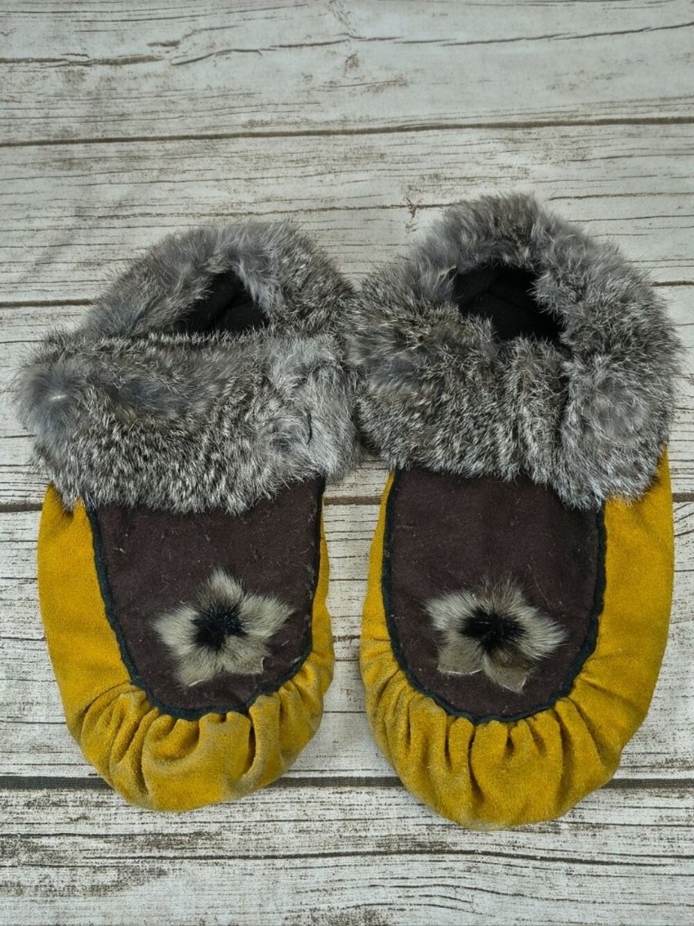 Native American Suede And Fur Moccasin Slippers
